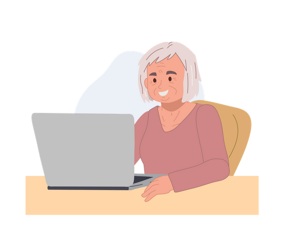 Alte Frau mit Laptop  Illustration