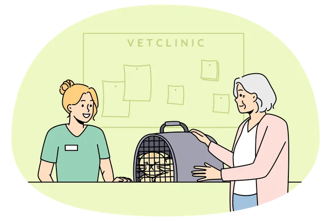 Alte Frau bringt Haustier zur Tierklinik  Illustration