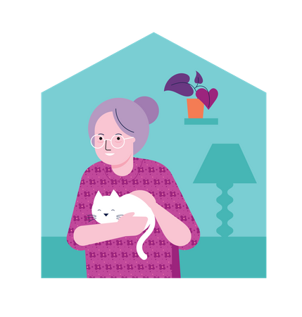 Alte Frau mit Katze  Illustration