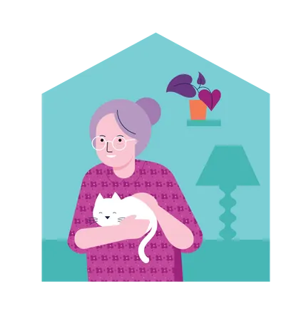 Alte Frau mit Katze  Illustration