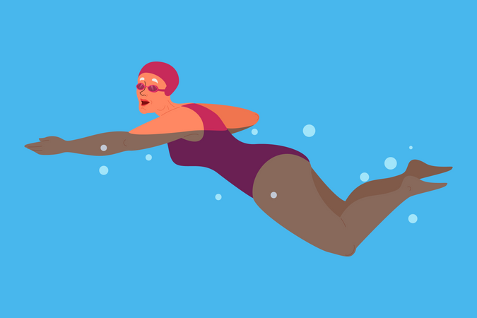 Alte Frau im Schwimmbad  Illustration