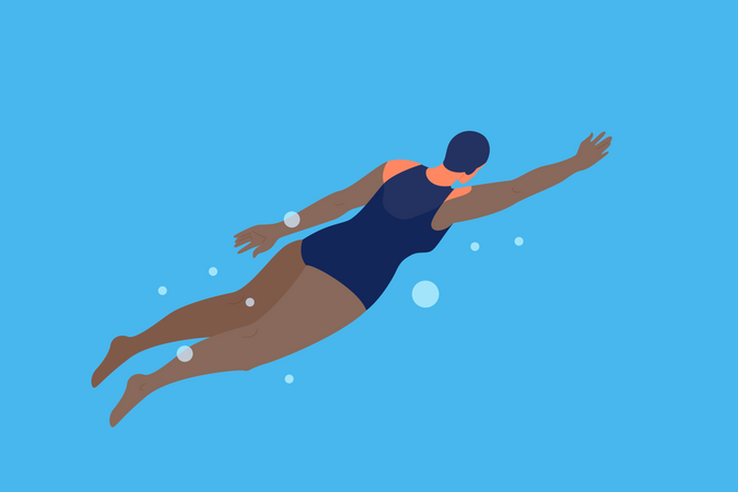 Alte Frau im Schwimmbad  Illustration