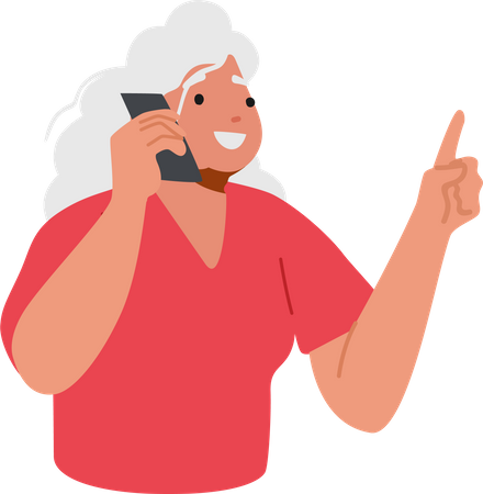 Alte Frau kommuniziert per Telefon  Illustration