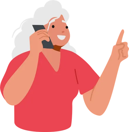 Alte Frau kommuniziert per Telefon  Illustration