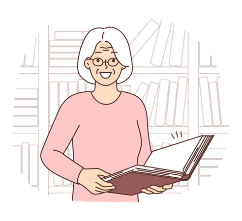 Alte Frau mit Buch  Illustration