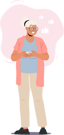 Alte Frau mit Handy  Illustration
