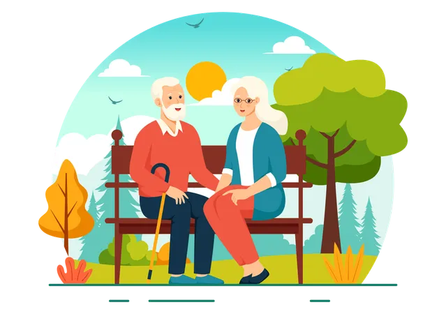 Alte Frau und Mann sitzen im Park  Illustration