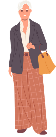 Alte grauhaarige Frau mit modernem Mode-Look  Illustration