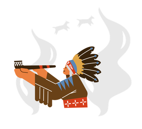 Indianische alte Stammesfrau raucht Pfeife in traditioneller indischer Kleidung  Illustration