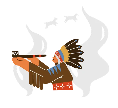Indianische alte Stammesfrau raucht Pfeife in traditioneller indischer Kleidung  Illustration