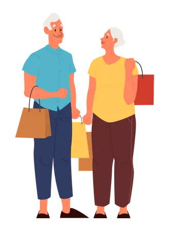 Alte Leute gehen gemeinsam einkaufen  Illustration