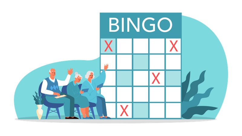 Alte Leute spielen Bingo  Illustration
