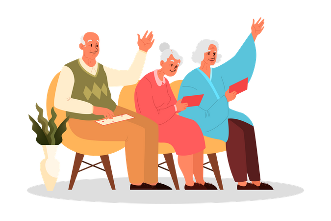 Alte Leute spielen zusammen Bingo  Illustration