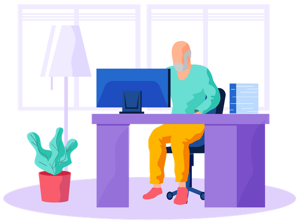 Alter Mann auf der Suche nach Informationen und Surfen im Internet  Illustration