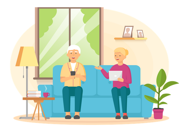 Alter Mann im Chat am Telefon  Illustration