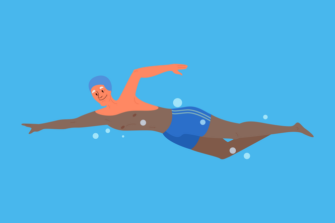 Alter Mann im Schwimmbad  Illustration