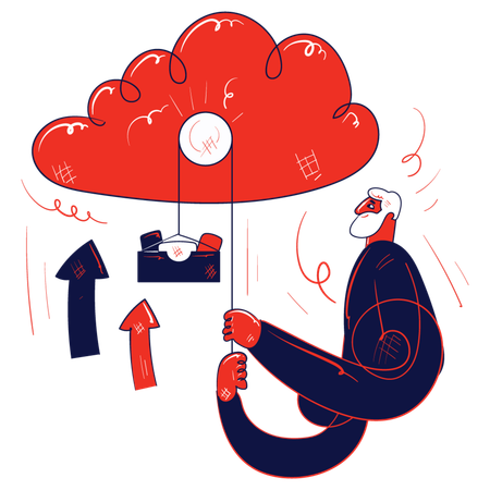 Alter Mann lädt Ordner in Cloud-Speicher hoch  Illustration
