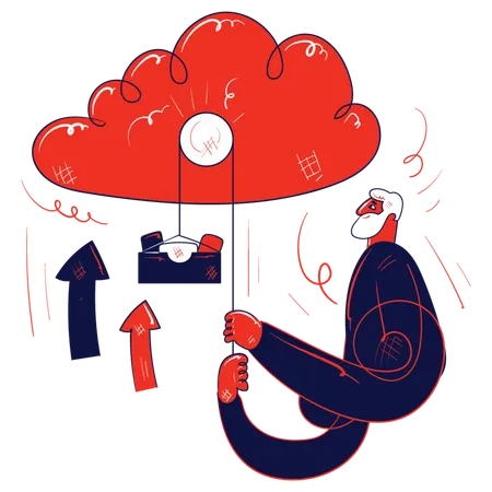 Alter Mann lädt Ordner in Cloud-Speicher hoch  Illustration