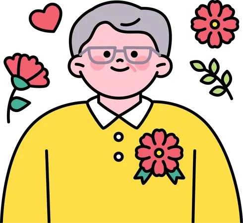 Alter Mann liebt rote Rosen  Illustration