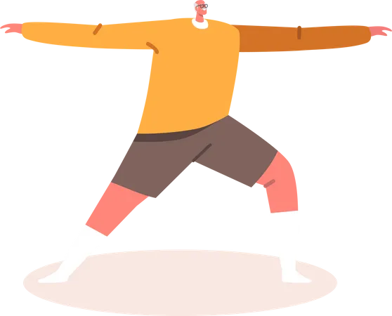 Alter Mann macht Yoga-Dehnübungen  Illustration