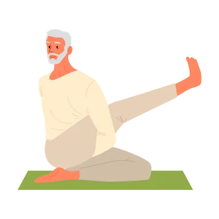 Alter Mann macht Yoga-Dehnübungen  Illustration