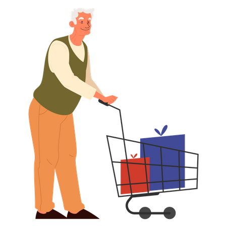 Alter Mann mit Einkaufswagen  Illustration