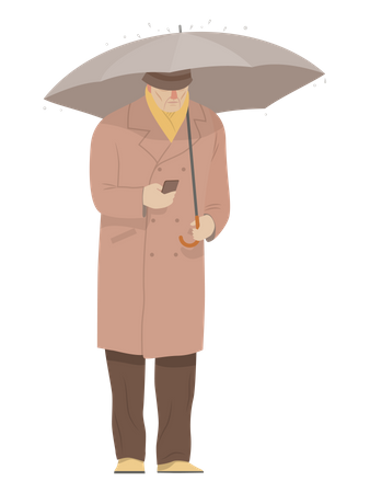 Alter Mann mit Regenschirm  Illustration