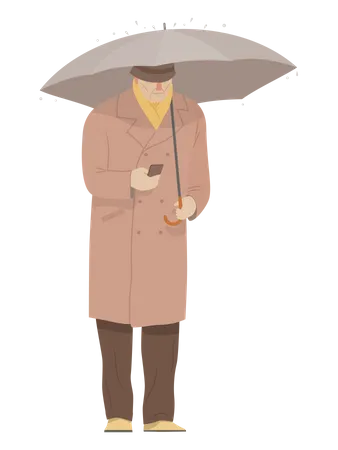 Alter Mann mit Regenschirm  Illustration