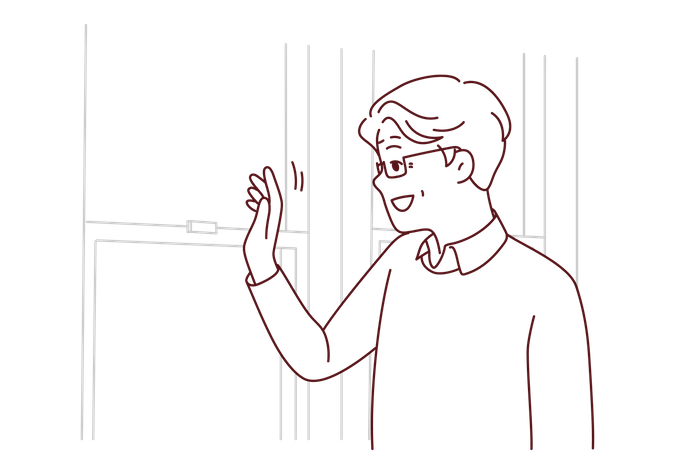 Alter Mann beobachtet vom Fenster  Illustration