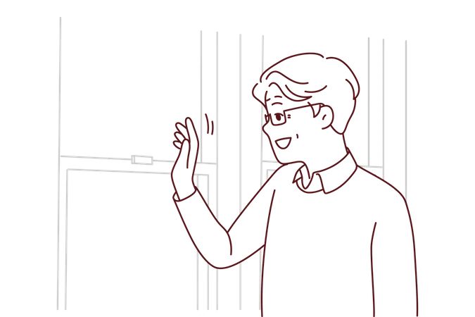 Alter Mann beobachtet vom Fenster  Illustration