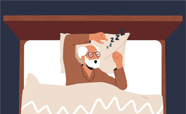 Alter Mann schnarcht im Schlaf  Illustration