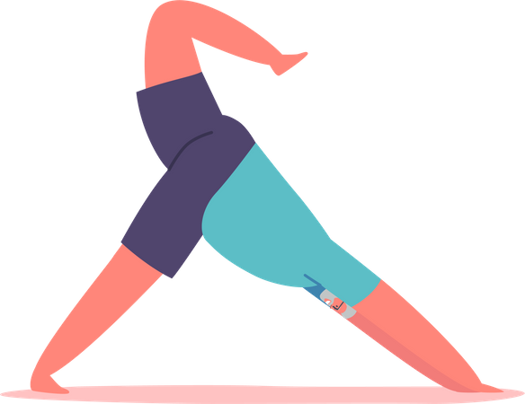 Alter Mann steht in Yoga-Asana mit erhobenem Bein  Illustration