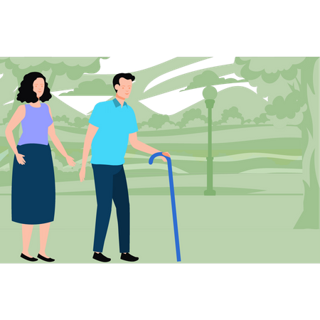 Alter Mann und Frau gehen im Park spazieren  Illustration
