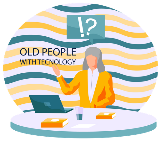 Ältere Dame arbeitet am Laptop  Illustration