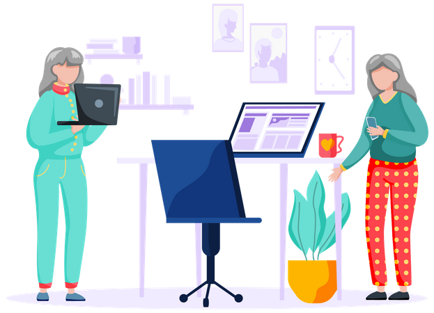 Ältere Frauen, die am Computer arbeiten  Illustration