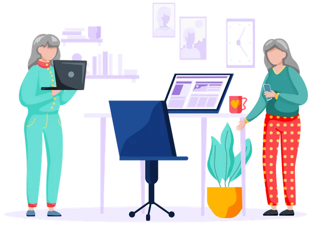 Ältere Frauen, die am Computer arbeiten  Illustration