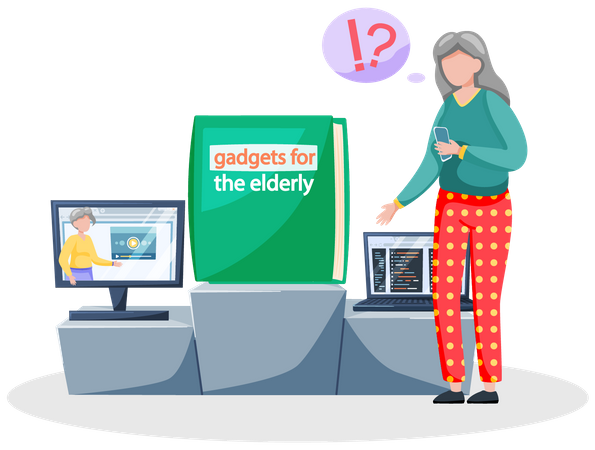 Ältere Frau arbeitet am Computer  Illustration