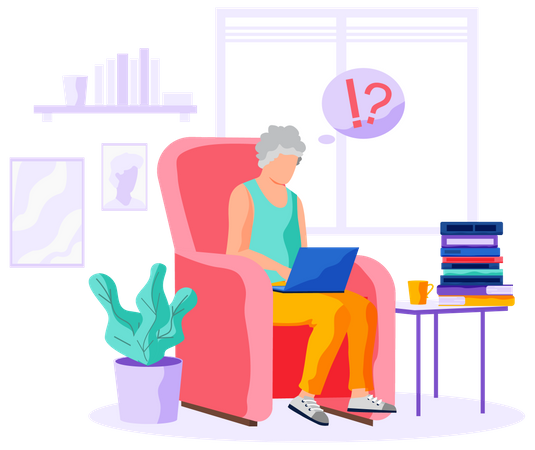 Ältere Frau arbeitet am Laptop  Illustration