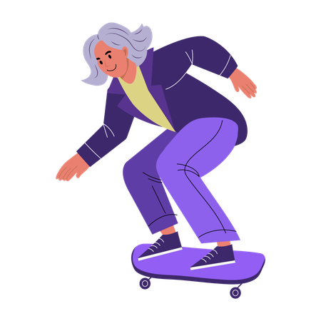 Ältere Frau beim Skateboarden  Illustration