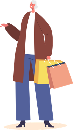 Ältere Frau mit Einkaufstüten  Illustration