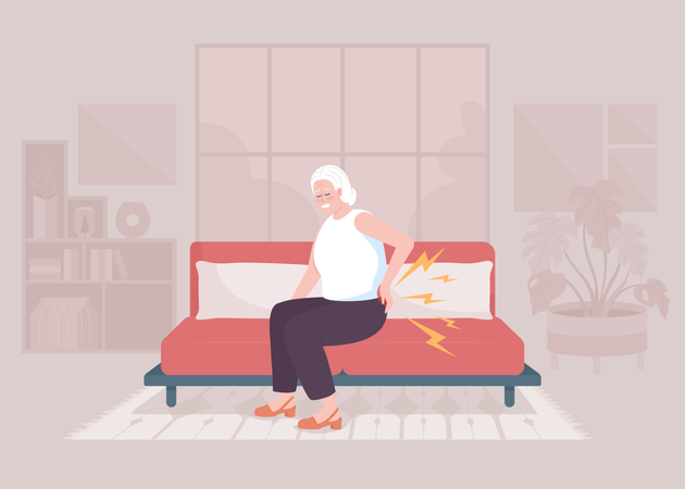 Ältere Frau leidet unter Schmerzen im unteren Rücken  Illustration
