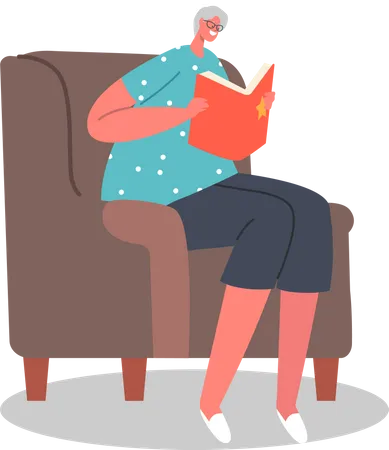 Ältere Frau liest in der Freizeit ein Buch  Illustration