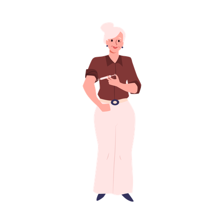 Ältere Frau macht sich selbst eine Injektion in den Arm  Illustration