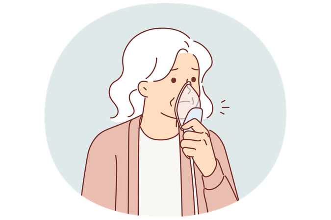 Ältere Frau mit Sauerstoffmaske  Illustration