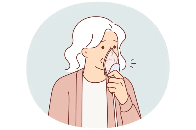 Ältere Frau mit Sauerstoffmaske  Illustration