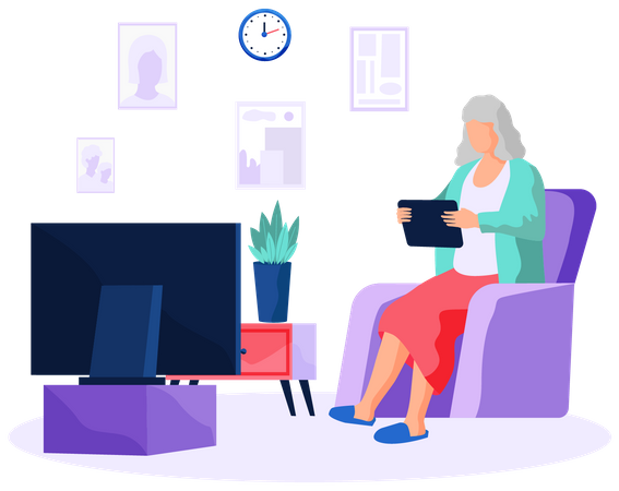 Ältere Frau mit Tablet  Illustration