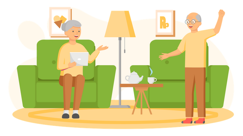 Ältere Frau mit Tablet  Illustration
