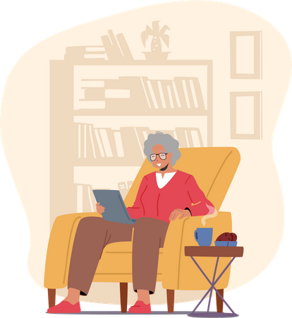Ältere Frau sitzt auf Stuhl  Illustration