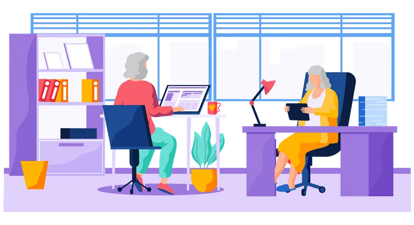 Ältere Geschäftsfrauen arbeiten am Laptop  Illustration