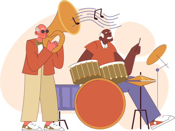 Ältere Männer spielen Instrument in band  Illustration